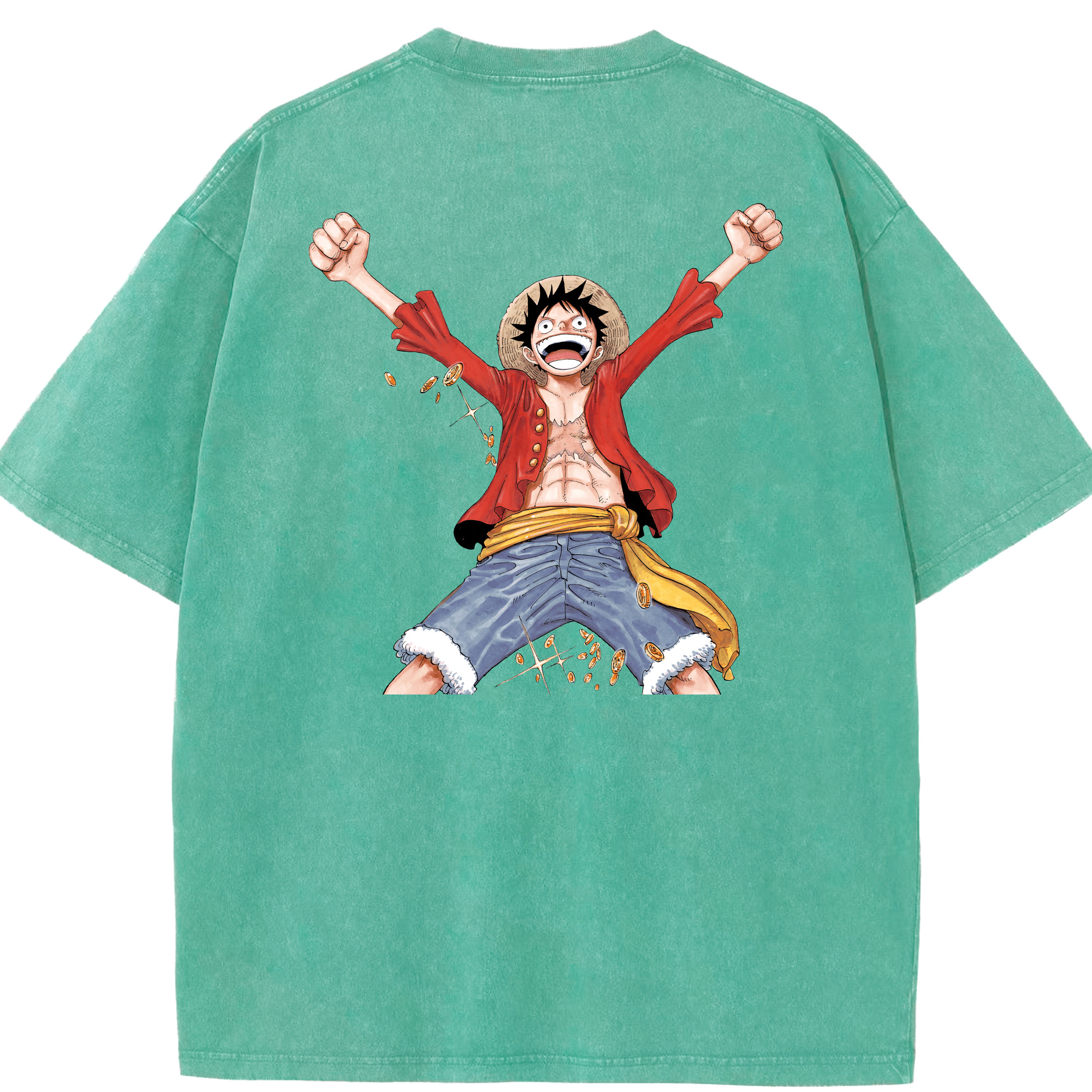 ワンピース モンキー・D・ルフィ ONE PIECE Monkey D. Luffy 綿100% ヴィンテージ風 半袖Tシャツ（背面プリント）